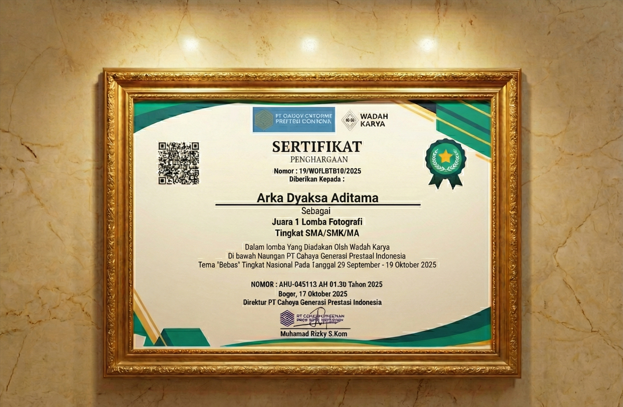 Arka Dyaksa Aditama Siswa SMK NU 1 Slawi Raih Juara 1 Lomba Fotografi Tingkat Nasional