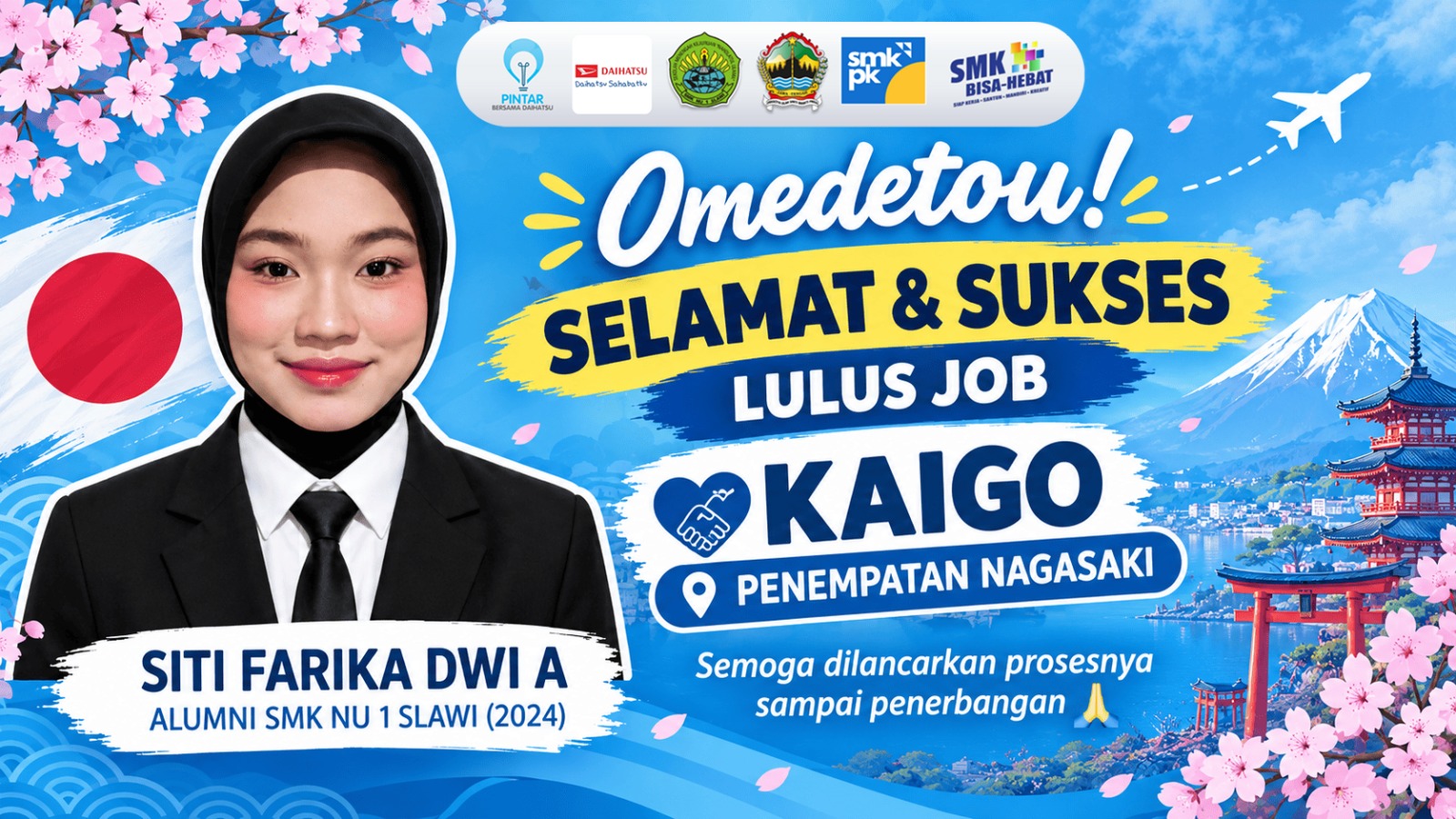 Kabar Membanggakan! Alumni SMK NU 1 Slawi Siti Farika Dwi A. Lulus Seleksi Kerja Kaigo ke Nagasaki, Jepang