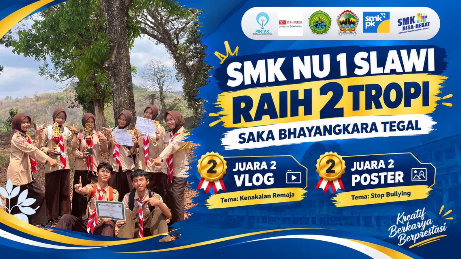 Dua Karya, Dua Prestasi! SMK NU 1 Slawi Raih Juara II Vlog Kenakalan Remaja dan Poster Stop Bullying